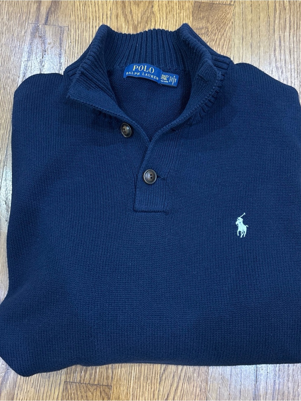 Polo by Ralph Lauren Navy Knit Quarter-Button Pullover with White Pony 2XLT TALL